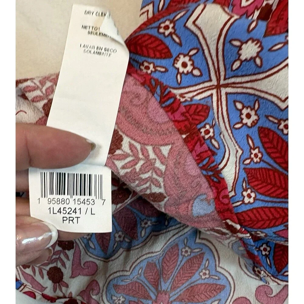 Karen Kane L Boho Medallion Print Split V-Neck Tie Blouse 3/4 Sleeve Viscose